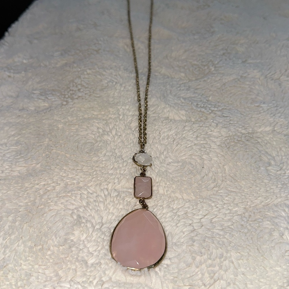 The Loft - Long Pendant Necklace - pink and gold